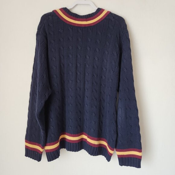 Vintage Brooks Brothers Cotton Cable Knit Cricket V-Neck Sweater Navy - Picture 4 of 10